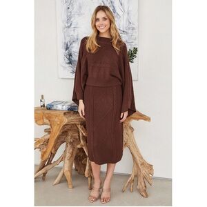 Chaining Pattern Knit Sweater and Skirt Set